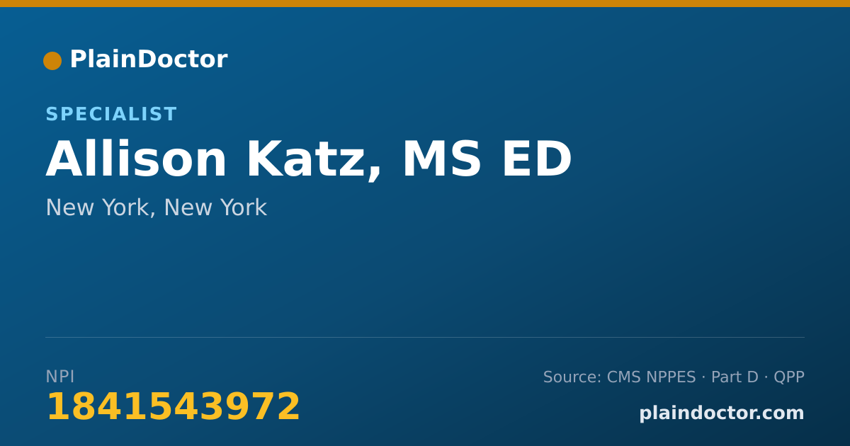 Shareable card for Allison Katz, MS ED - Specialist, New York, NY