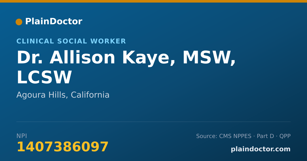Shareable card for Allison Kaye, MSW,  LCSW - Clinical Social Worker, Agoura Hills, CA