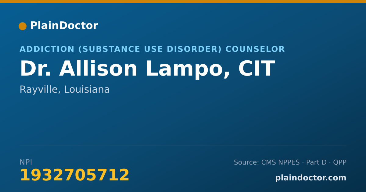 Shareable card for Allison Lampo, CIT - Addiction (Substance Use Disorder) Counselor, Rayville, LA