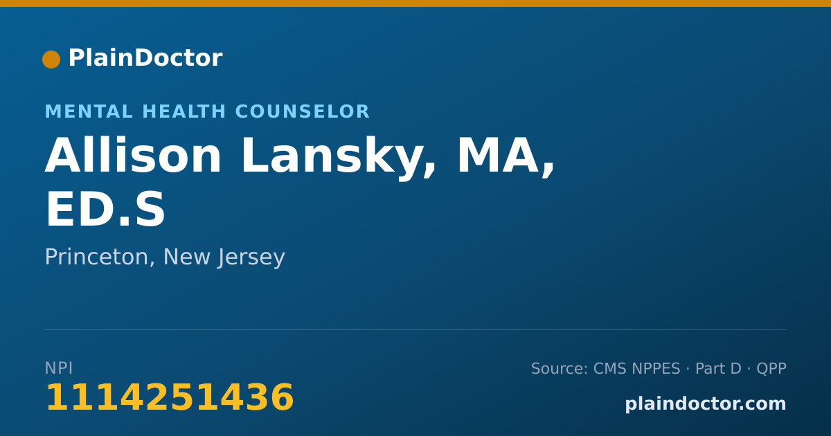 Shareable card for Allison Lansky, MA, ED.S - Mental Health Counselor, Princeton, NJ