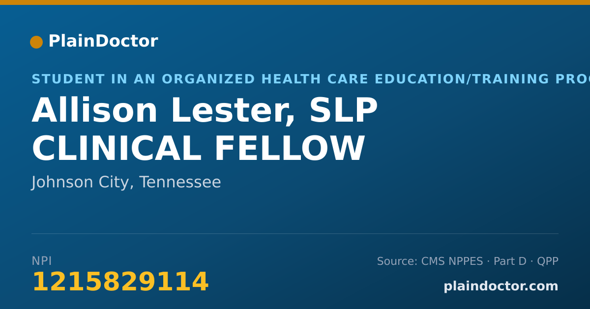 Shareable card for Allison Lester, SLP CLINICAL FELLOW - Student in an Organized Health Care Education/Training Program, Johnson City, TN