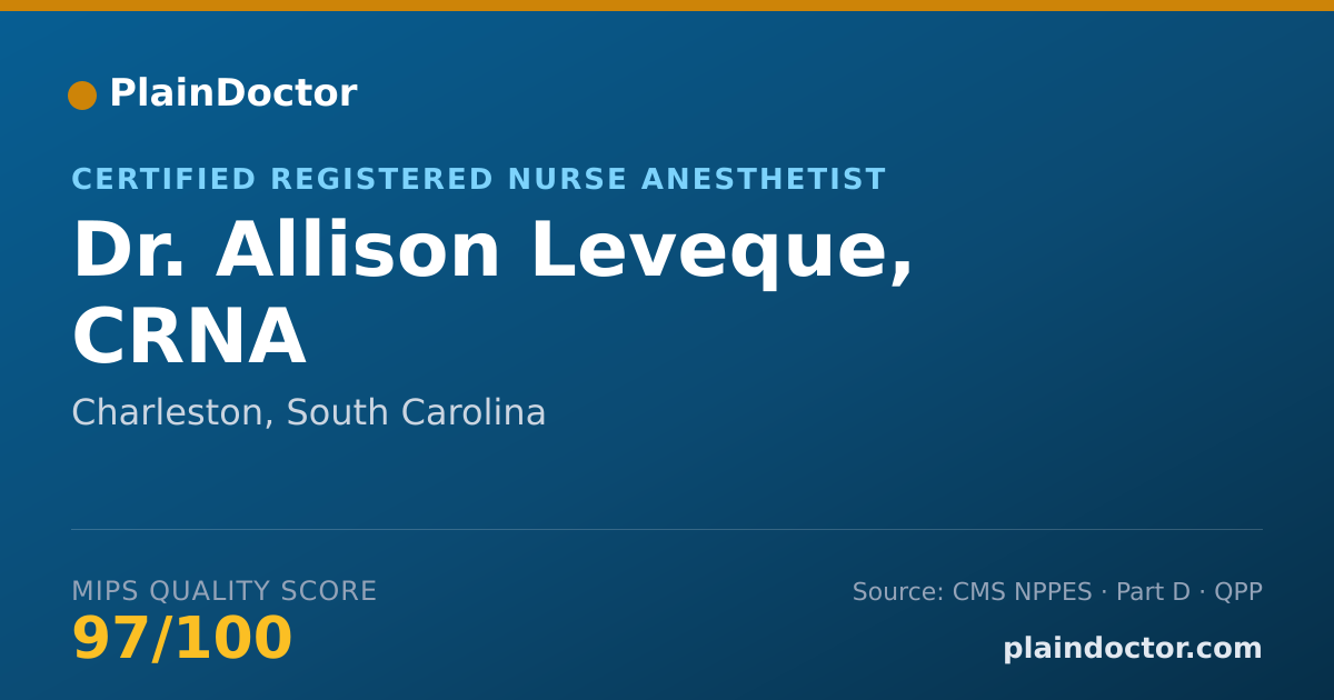 Shareable card for Allison Leveque, CRNA - Certified Registered Nurse Anesthetist, Charleston, SC