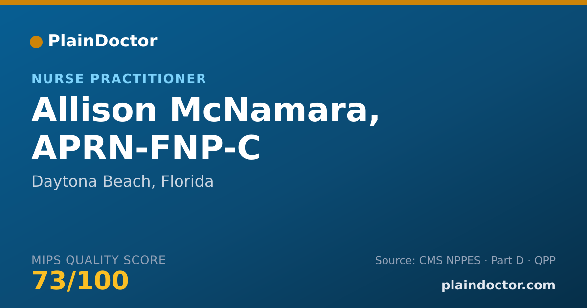 Shareable card for Allison McNamara, APRN-FNP-C - Acute Care Nurse Practitioner, Daytona Beach, FL