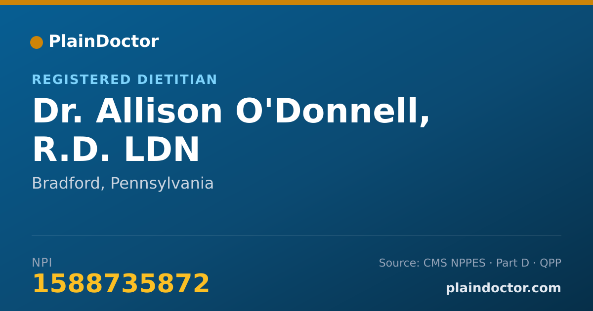 Shareable card for Allison O'Donnell, R.D.  LDN - Registered Dietitian, Bradford, PA