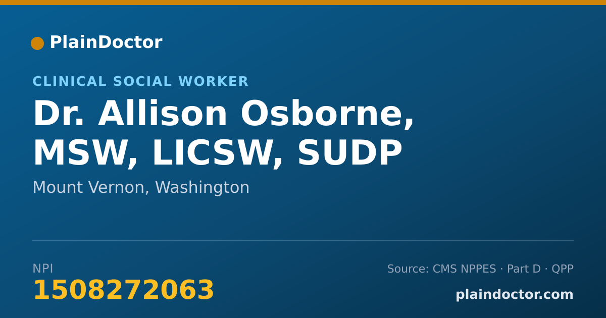 Shareable card for Allison Osborne, MSW, LICSW, SUDP - Clinical Social Worker, Mount Vernon, WA