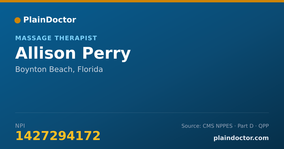 Shareable card for Allison Perry - Massage Therapist, Boynton Beach, FL