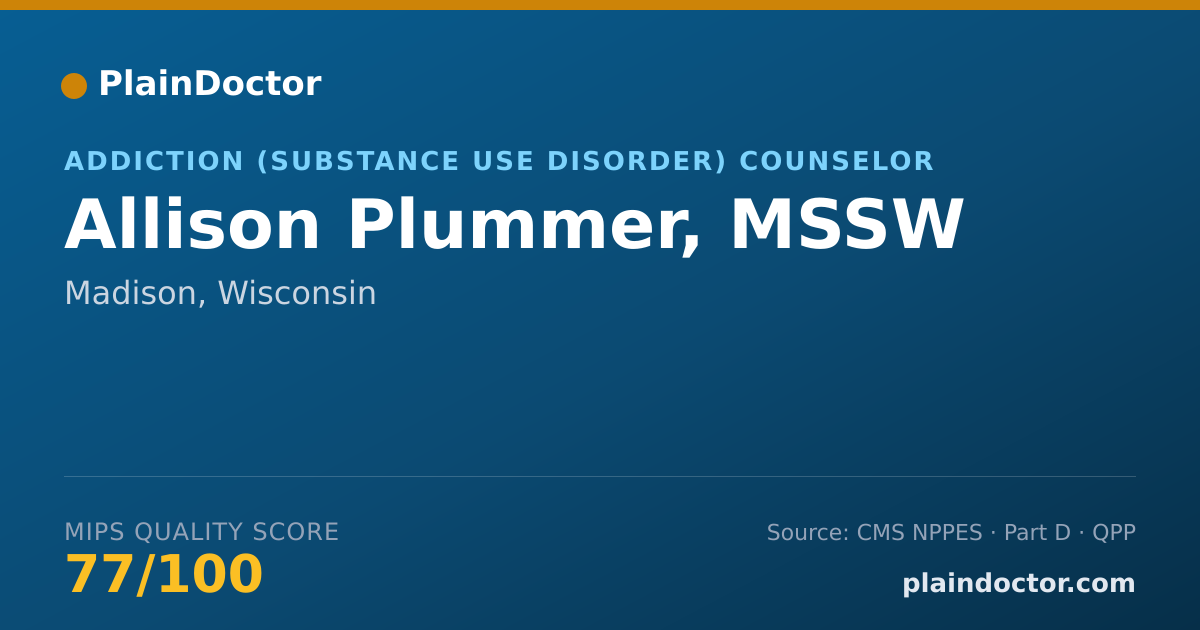 Shareable card for Allison Plummer, MSSW - Addiction (Substance Use Disorder) Counselor, Madison, WI