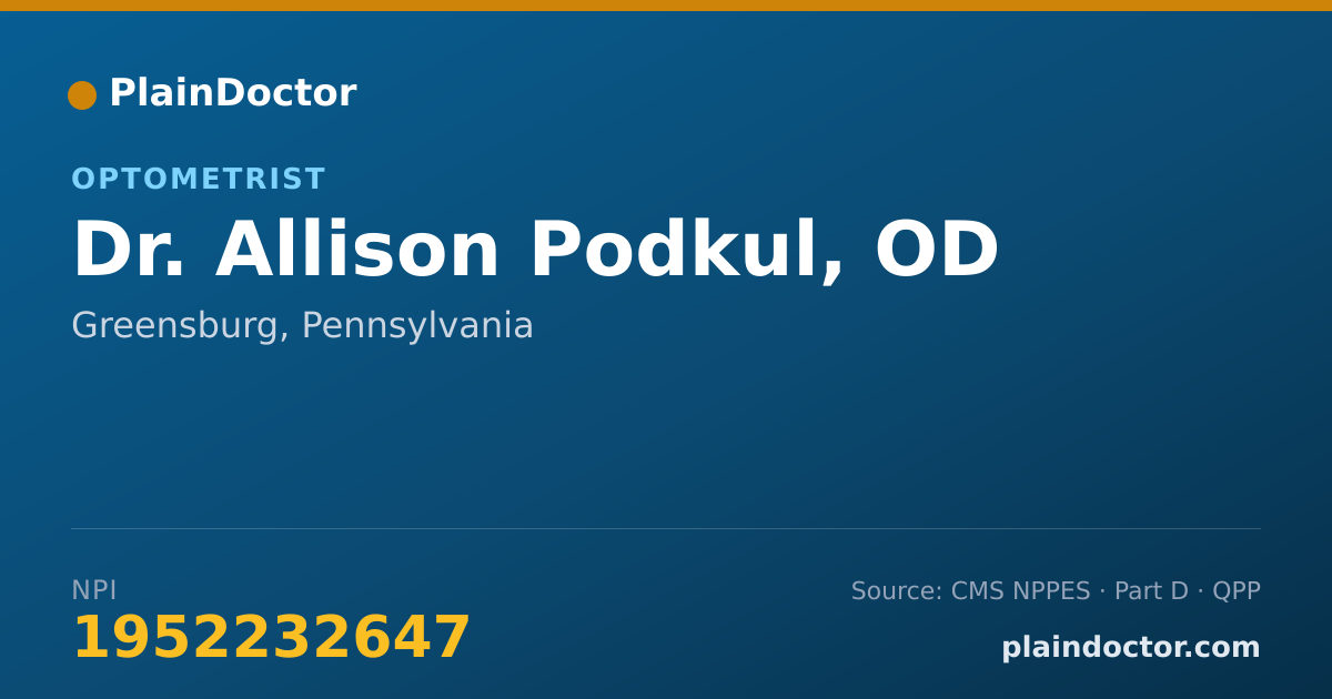 Shareable card for Allison Podkul, OD - Optometrist, Greensburg, PA