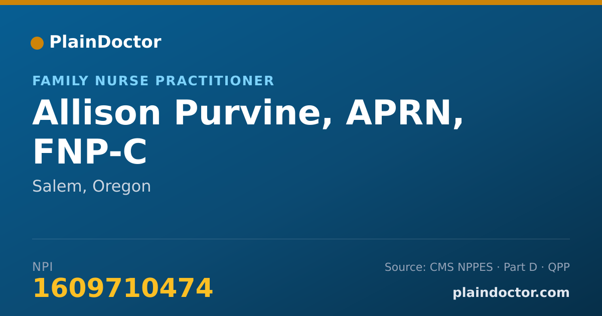 Shareable card for Allison Purvine, APRN, FNP-C - Family Nurse Practitioner, Salem, OR