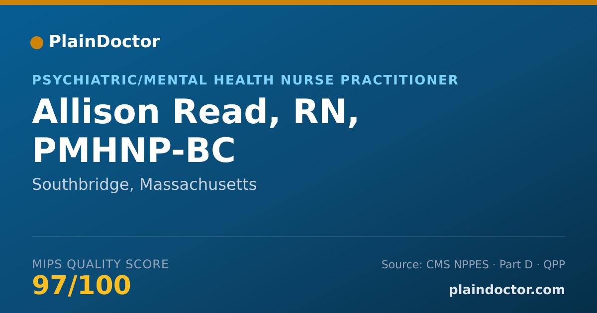 Shareable card for Allison Read, RN, PMHNP-BC - Psychiatric/Mental Health Nurse Practitioner, Southbridge, MA