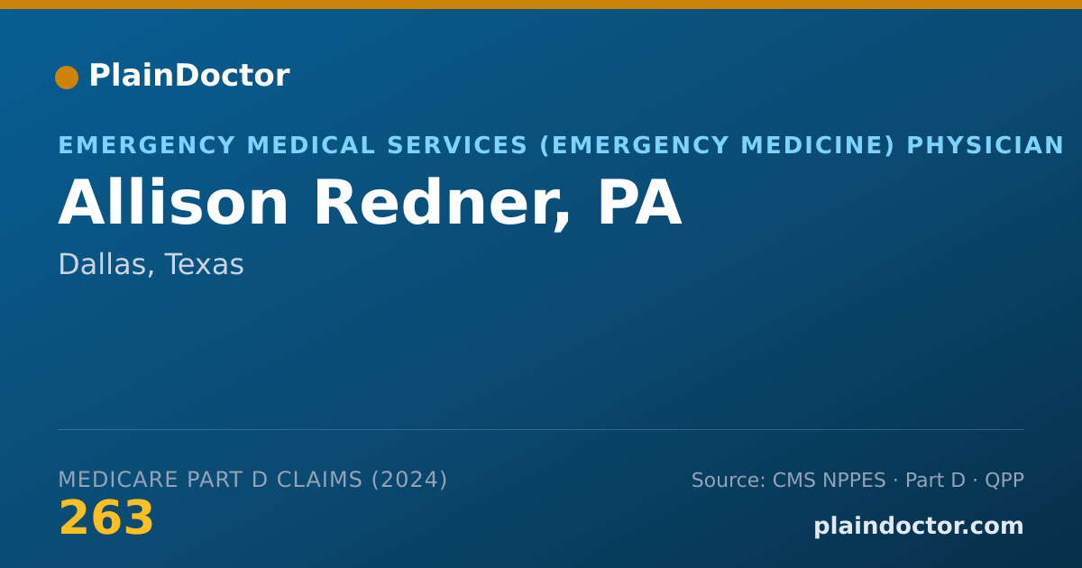 Shareable card for Allison Redner, PA - Emergency Medical Services (Emergency Medicine) Physician, Dallas, TX