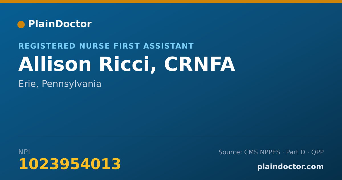 Shareable card for Allison Ricci, CRNFA - Registered Nurse First Assistant, Erie, PA