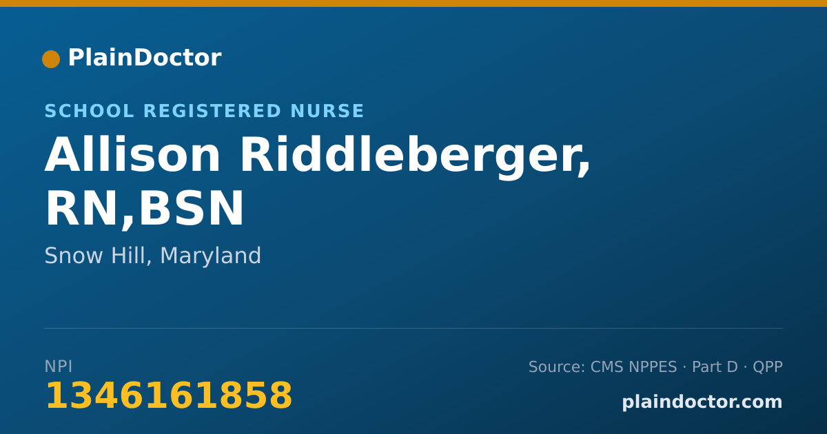 Shareable card for Allison Riddleberger, RN,BSN - School Registered Nurse, Snow Hill, MD