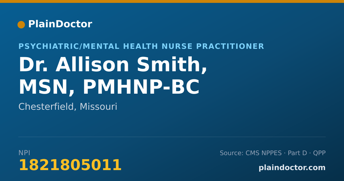 Shareable card for Allison Smith, MSN, PMHNP-BC - Psychiatric/Mental Health Nurse Practitioner, Chesterfield, MO