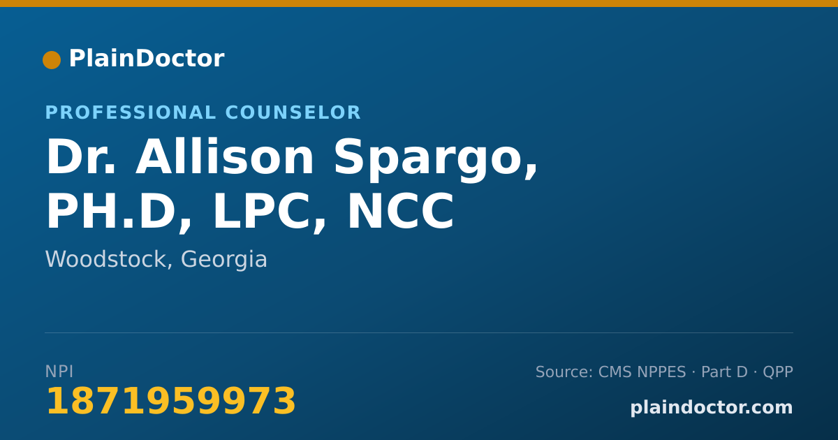 Shareable card for Allison Spargo, PH.D, LPC, NCC - Professional Counselor, Woodstock, GA