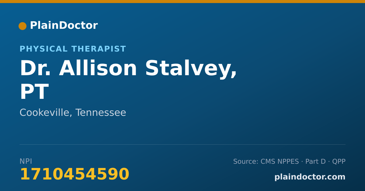 Shareable card for Allison Stalvey, PT - Physical Therapist, Cookeville, TN