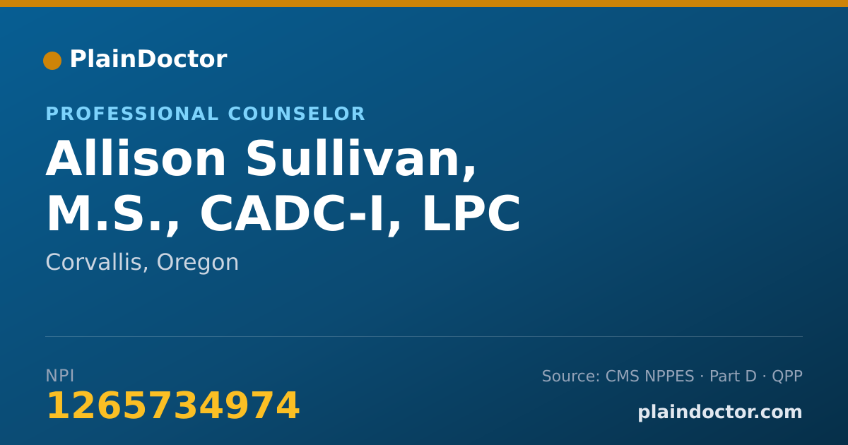 Shareable card for Allison Sullivan, M.S., CADC-I, LPC - Professional Counselor, Corvallis, OR
