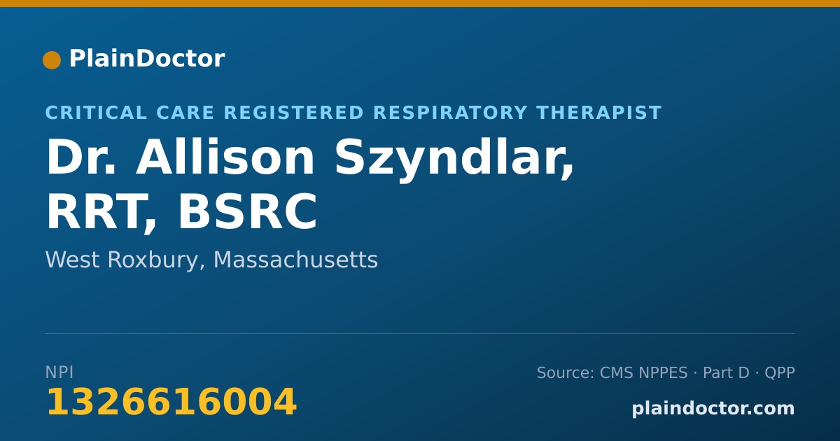 Shareable card for Allison Szyndlar, RRT, BSRC - Critical Care Registered Respiratory Therapist, West Roxbury, MA