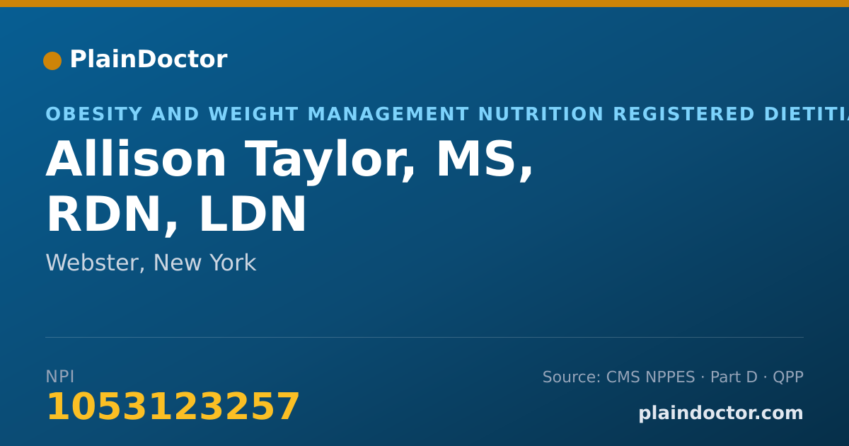 Shareable card for Allison Taylor, MS, RDN, LDN - Obesity and Weight Management Nutrition Registered Dietitian, Webster, NY