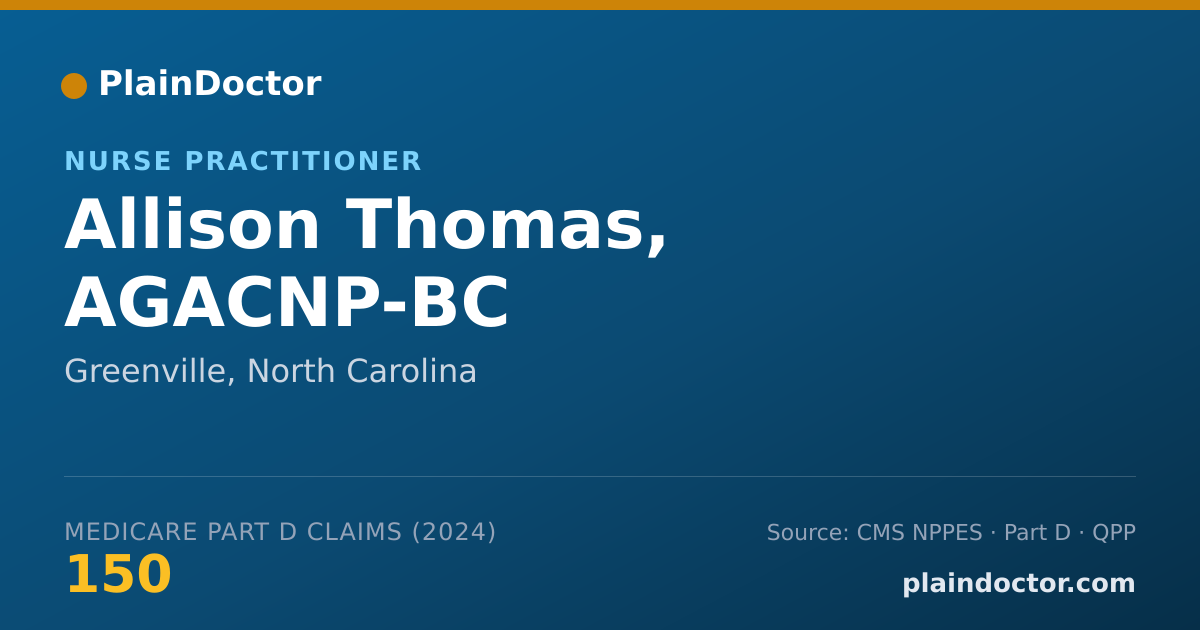 Shareable card for Allison Thomas, AGACNP-BC - Nurse Practitioner, Greenville, NC