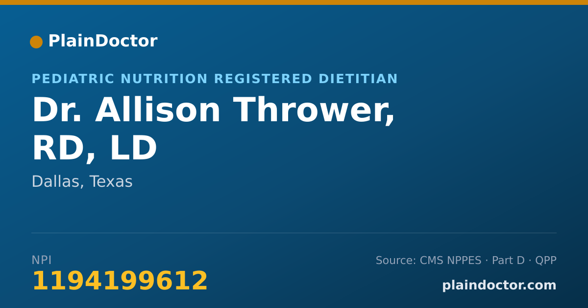 Shareable card for Allison Thrower, RD, LD - Pediatric Nutrition Registered Dietitian, Dallas, TX