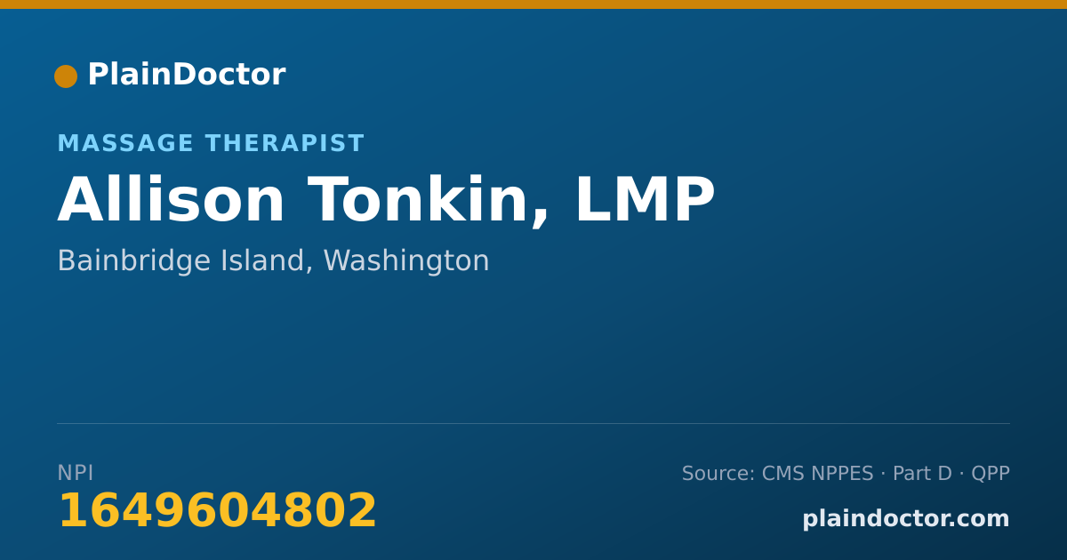 Shareable card for Allison Tonkin, LMP - Massage Therapist, Bainbridge Island, WA