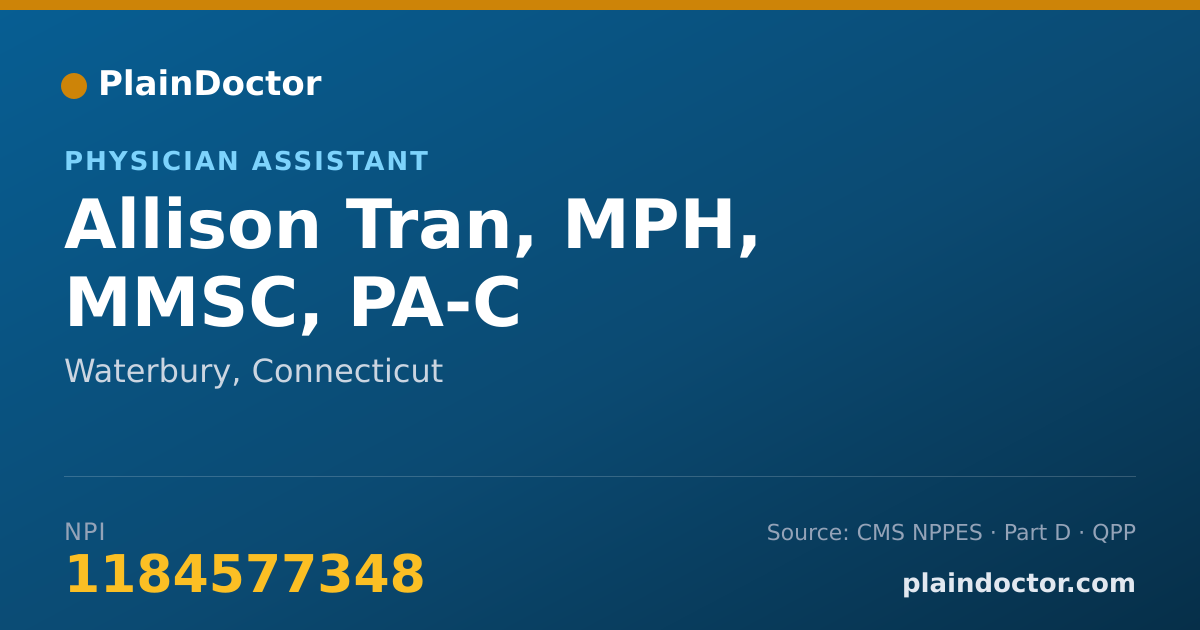 Shareable card for Allison Tran, MPH, MMSC, PA-C - Physician Assistant, Waterbury, CT