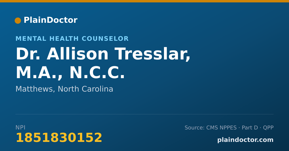 Shareable card for Allison Tresslar, M.A., N.C.C. - Mental Health Counselor, Matthews, NC
