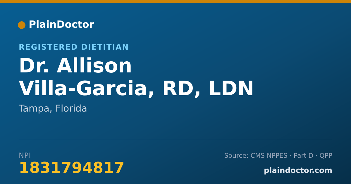 Shareable card for Allison Villa-Garcia, RD, LDN - Registered Dietitian, Tampa, FL