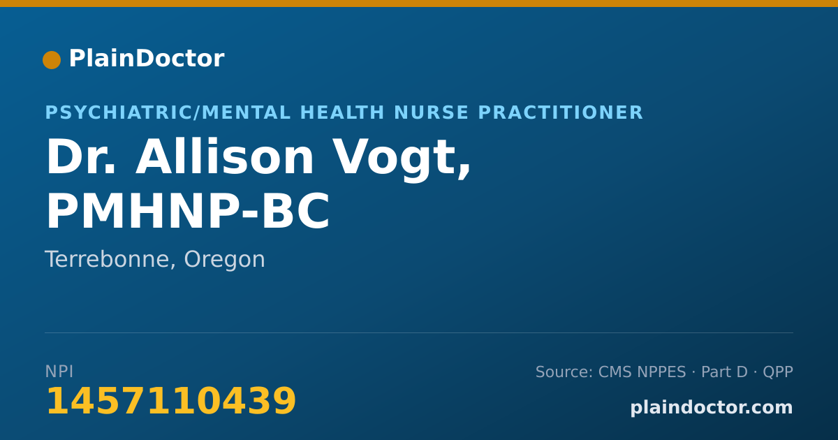 Shareable card for Allison Vogt, PMHNP-BC - Psychiatric/Mental Health Nurse Practitioner, Terrebonne, OR