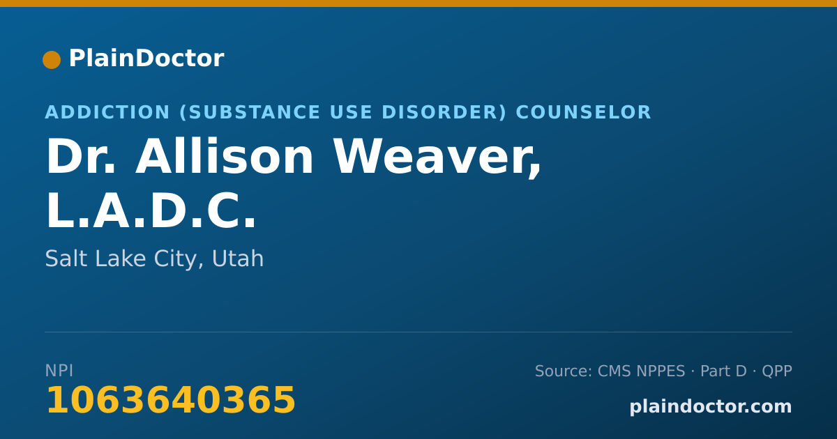 Shareable card for Allison Weaver, L.A.D.C. - Addiction (Substance Use Disorder) Counselor, Salt Lake City, UT