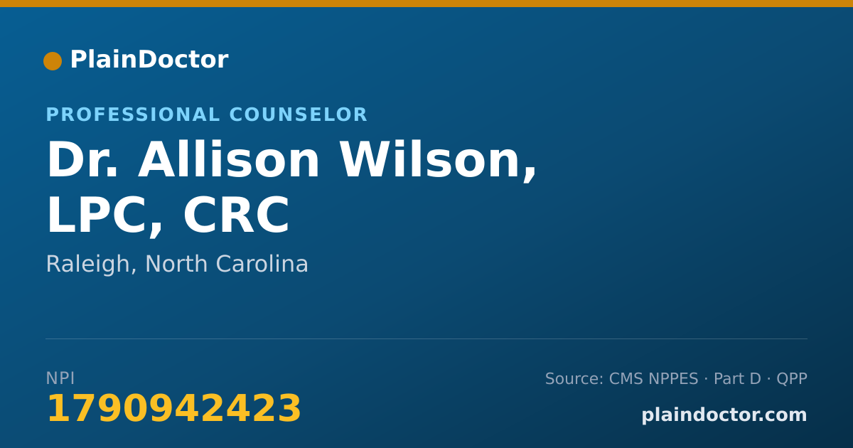Shareable card for Allison Wilson, LPC, CRC - Professional Counselor, Raleigh, NC