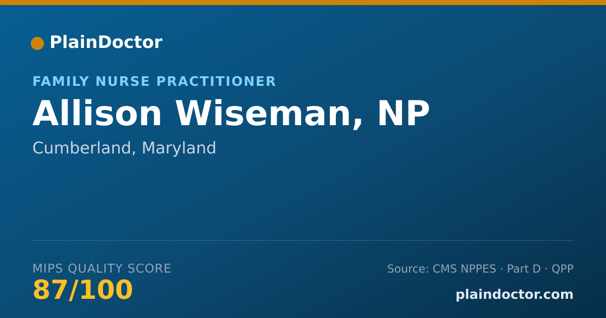 Shareable card for Allison Wiseman, NP - Family Nurse Practitioner, Cumberland, MD