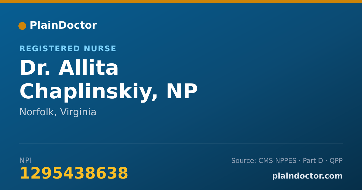 Shareable card for Allita Chaplinskiy, NP - Registered Nurse, Norfolk, VA