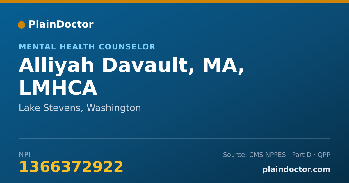 Shareable card for Alliyah Davault, MA, LMHCA - Mental Health Counselor, Lake Stevens, WA