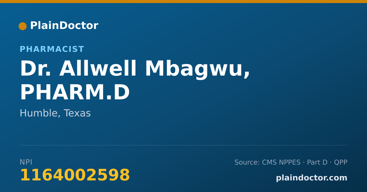 Shareable card for Allwell Mbagwu, PHARM.D - Pharmacist, Humble, TX