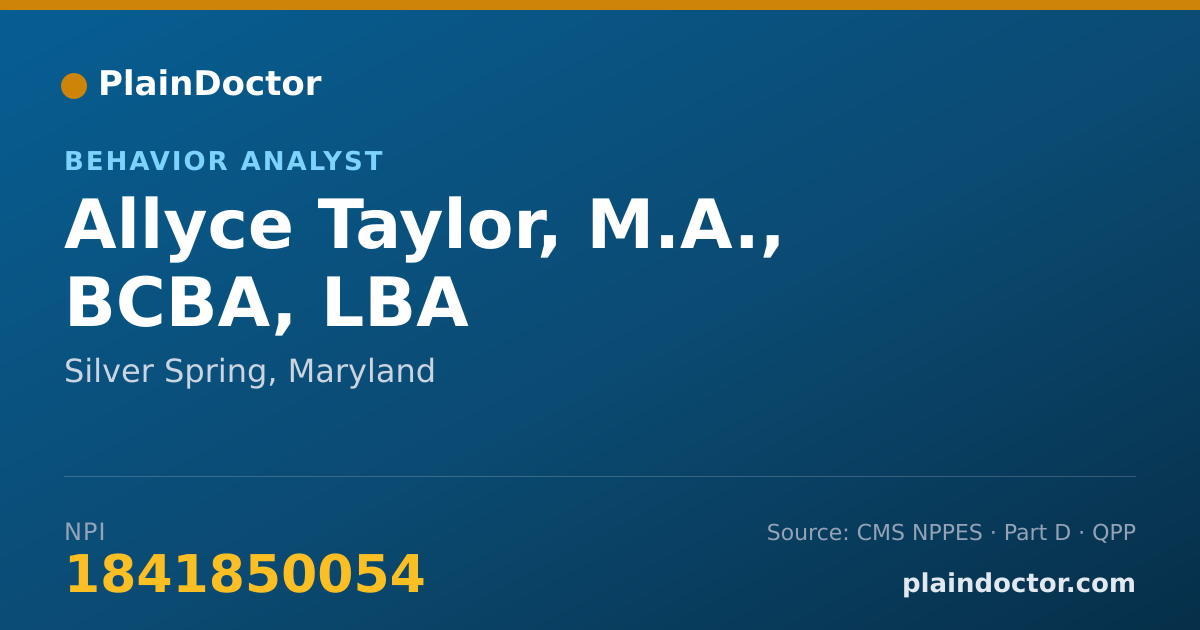 Shareable card for Allyce Taylor, M.A., BCBA, LBA - Behavior Analyst, Silver Spring, MD