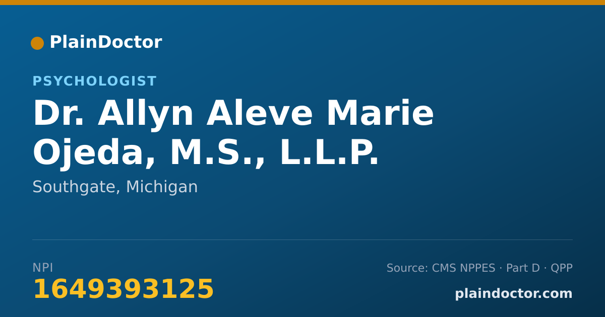 Shareable card for Allyn Aleve Marie Ojeda, M.S., L.L.P. - Psychologist, Southgate, MI