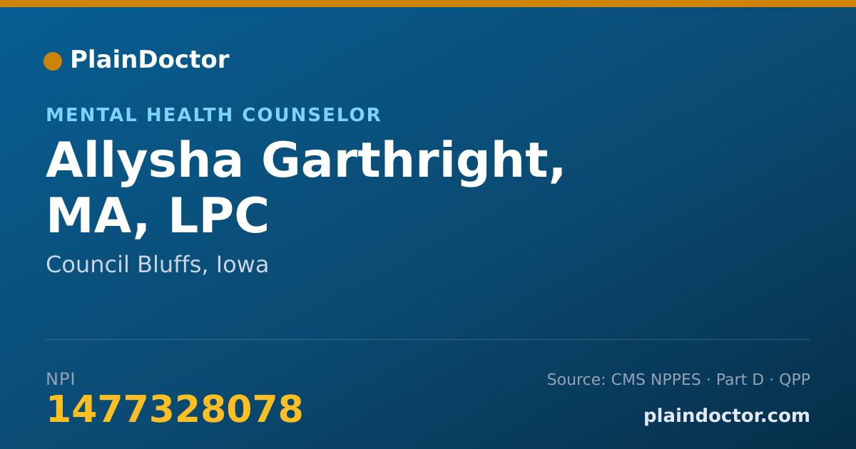Shareable card for Allysha Garthright, MA, LPC - Mental Health Counselor, Council Bluffs, IA