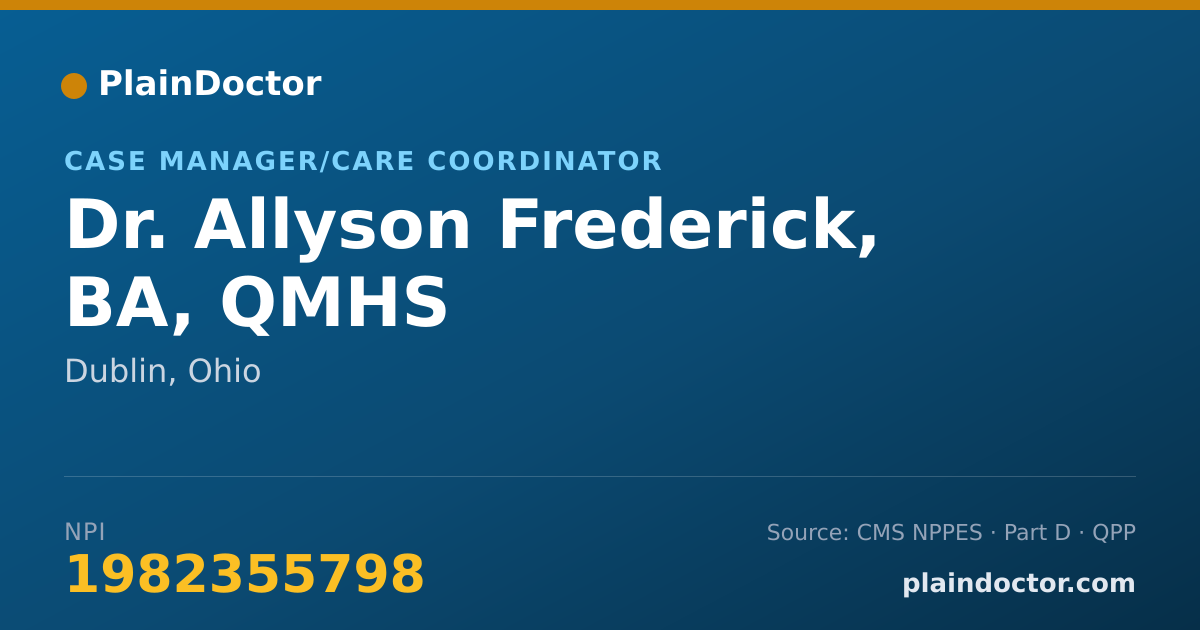 Shareable card for Allyson Frederick, BA, QMHS - Case Manager/Care Coordinator, Dublin, OH