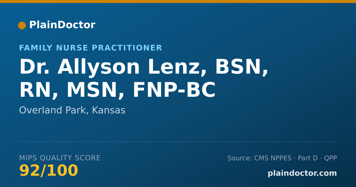 Shareable card for Allyson Lenz, BSN, RN, MSN, FNP-BC - Family Nurse Practitioner, Overland Park, KS