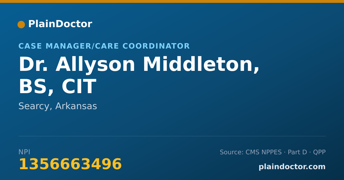 Shareable card for Allyson Middleton, BS, CIT - Case Manager/Care Coordinator, Searcy, AR