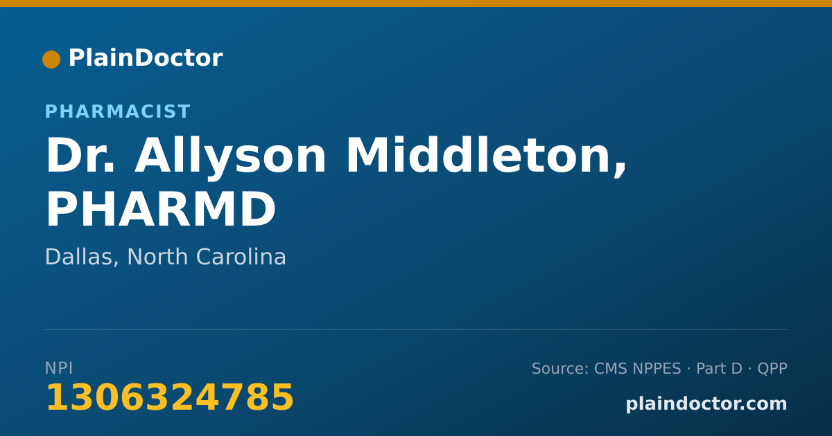 Shareable card for Allyson Middleton, PHARMD - Pharmacist, Dallas, NC