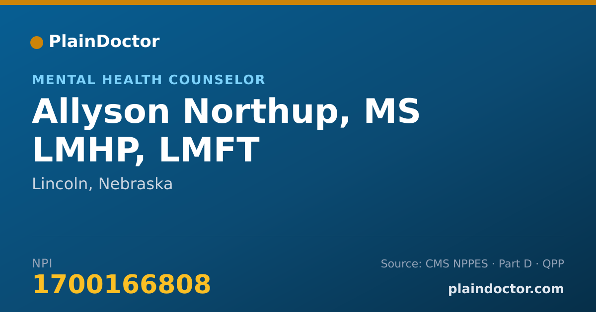 Shareable card for Allyson Northup, MS LMHP, LMFT - Mental Health Counselor, Lincoln, NE