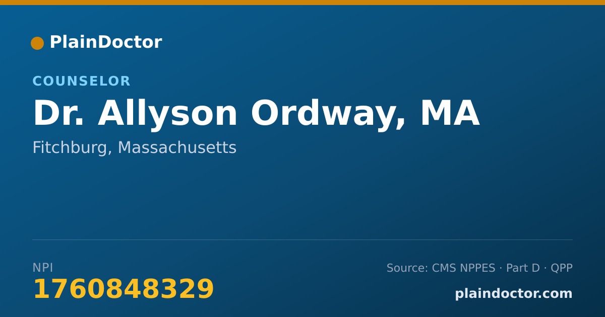 Shareable card for Allyson Ordway, MA - Counselor, Fitchburg, MA