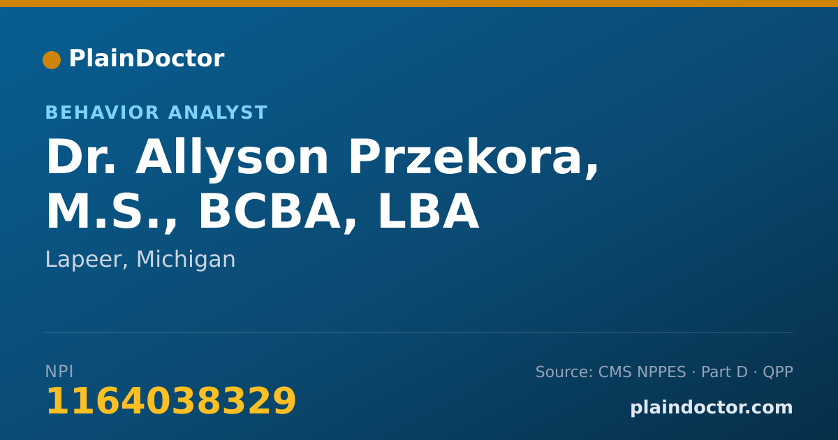 Shareable card for Allyson Przekora, M.S., BCBA, LBA - Behavior Analyst, Lapeer, MI