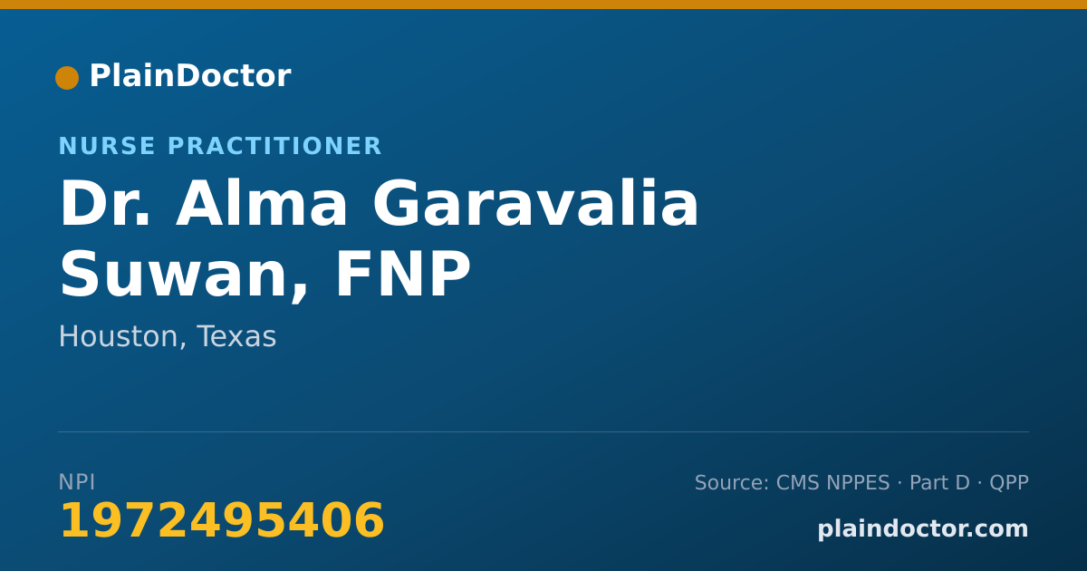 Shareable card for Alma Garavalia Suwan, FNP - Nurse Practitioner, Houston, TX