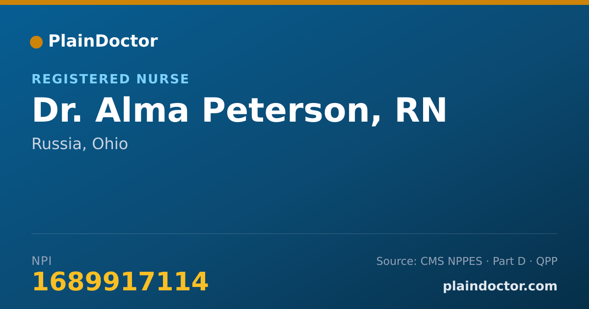 Shareable card for Alma Peterson, RN - Registered Nurse, Russia, OH