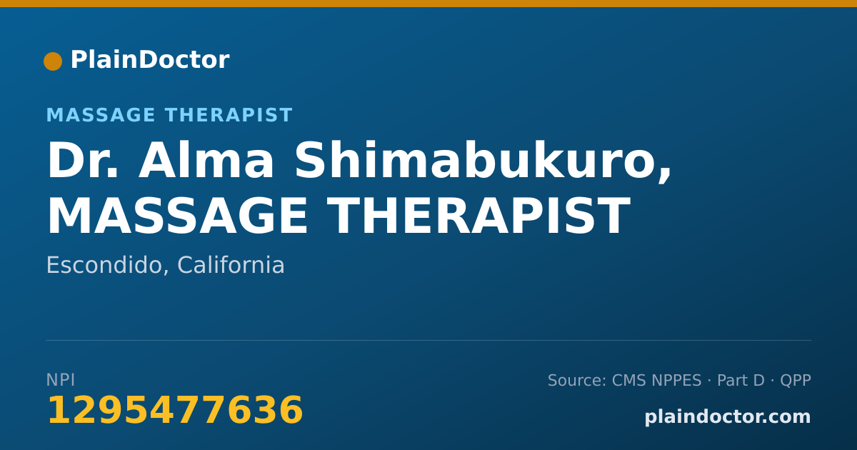 Shareable card for Alma Shimabukuro, MASSAGE THERAPIST - Massage Therapist, Escondido, CA