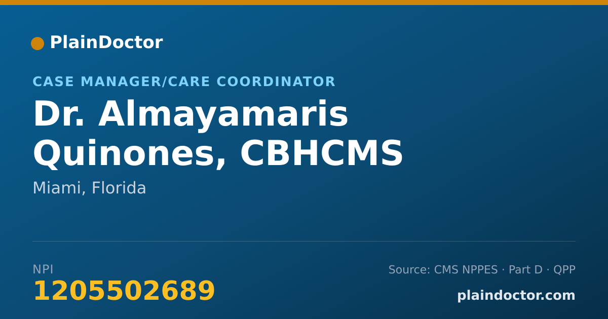 Shareable card for Almayamaris Quinones, CBHCMS - Case Manager/Care Coordinator, Miami, FL
